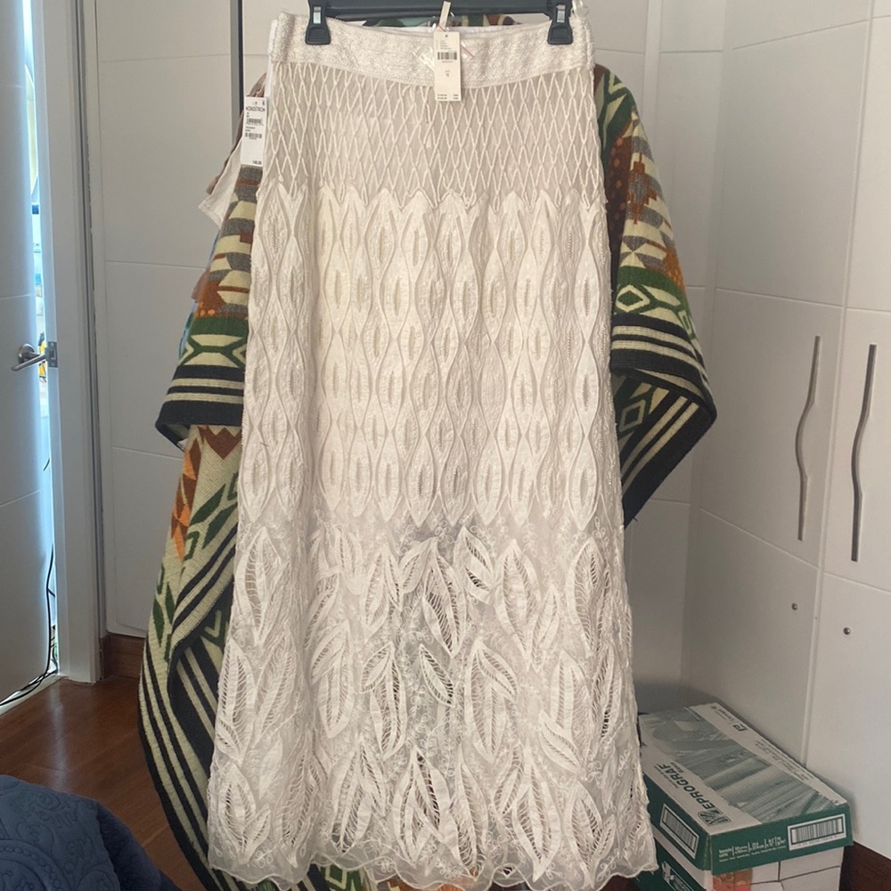 Anthropologie White Lace Maxi Skirt
